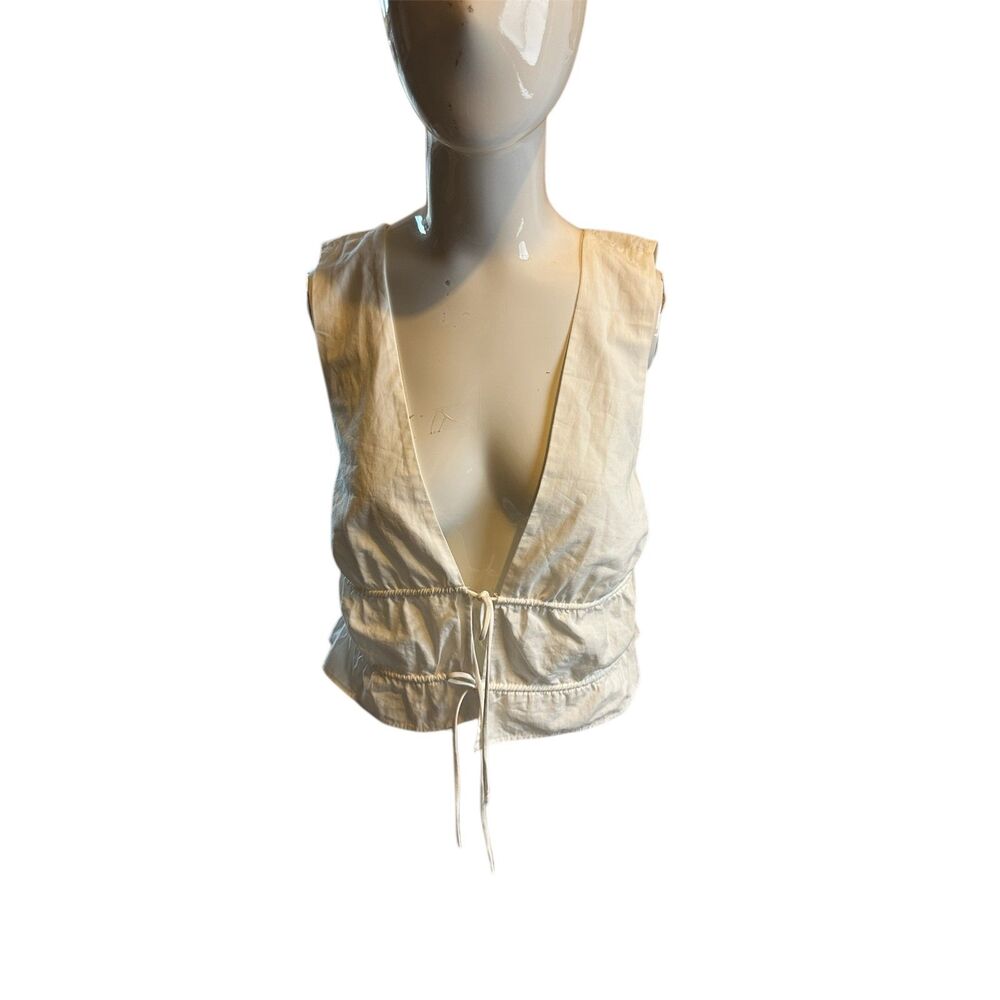 Bershka Women’s Crop Top Tie in Front Sz L Make in Turkey White